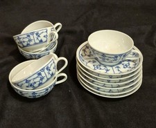 6 Gedecke Winterling Indisch blau Strohblume Bavaria Teetassen Unterteller Saks