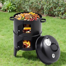 Holzkohlegrill Räuchergrill 3-in-1 Räuchertonne Grilltonne Smoker Gartengrill