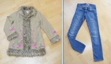 klasse Mädchen Jacke Gr. 140 Mantel + H&M Fit & Sqin Jeans Gr. 146 - im Set