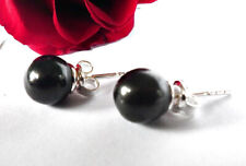 SCHMUCK-STCK Ohrringe Kugel schwarz Shungit Schungit Heilstein Silber Stecker