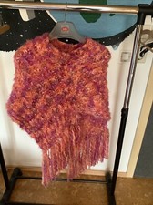Warmer Poncho Selfmade Orange/Pink Handarbeit Cape für alle Größen