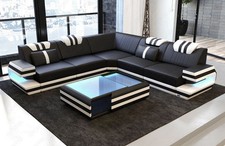Ledercouch Ecksofa LED Sofa