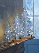LED-Filztannen grau, 3er-Set Advent Deko Weihnachten Weihnachtsdeko Dekoration