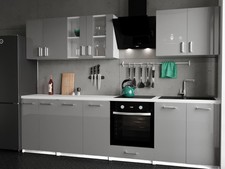 KÜCHE 280cm KÜCHENZEILE KÜCHENBLOCK MODERN  Einbauküche grau glanz