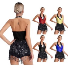 Damen Trikot Glänzend Ballettkleid Salsa Latein Kleider Ärmellos Tanzkleid