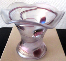 F.v.Poschinger Jugendstil Vase violett irisierend satiniert Fadenauflage H. 16cm