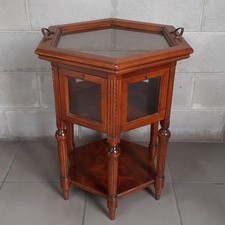 Kleiner Tisch Teetasse Sechskant Mit Tablett Abnehmbar Holz Walnuss Glas Vintage