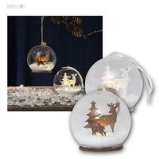 LED Weihnachtsbaum-Kugel "Fauna" Batterie-Betrieb Baumschmuck Deko-Glas-Kugel