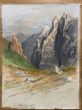 Klasse Orig.-Studie Zeichnung Alpen Berge Felsen um 1925 unleserlich signiert