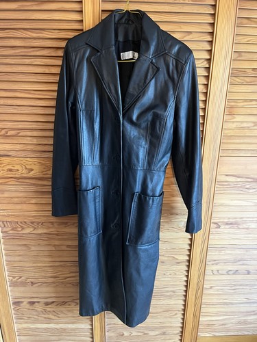 Langer leder mantel - langer,