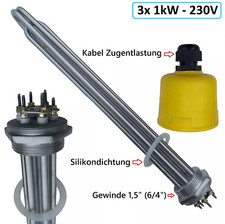 3x 1kW (3kW) Heizstab 230V - 6/4"  Heizelement Heizpatrone für Pufferspeicher