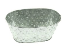 2 STK PFLANZSCHALE Metall RINGE KREISE Jardiniere grau Zinkschale oval Schalen