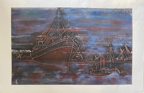 Hamburger hafen gouache - hamburger,