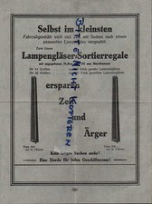 LAMPENGLÄSER-SORTIERREGAL, Prospekt 1930, Fahrrad-Lampen-Gläser-Sortier-Regal 