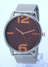 SALE Oozoo Armbanduhr Milanaiseband silber/bordeauxrot Ø45mm C10373ms