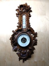 Jugendstil / Art Nouveau Thermometer aus Holz, Wetterstation, Barometer