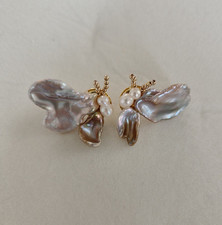 Schmetterling ? Ohrringe aus Natürlich Lila/Blau Barock Perle Handycraft 