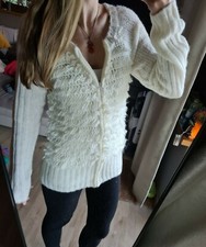 Strickjacke Creme weiß Zottel 38/40/S/M NEU! Fransen pullover