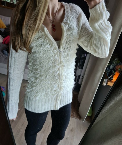 Strickjacke creme weiß zottel - creme,