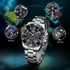 Herren Armbanduhr Luxus Militäruhr Chronograph Edelstahl Sportuhr Männer Datum