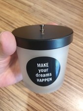 Kleine ungenutzte DEPOT Kerze Glas Schwarzer Metalldeckel: Make Your Dreams Happ