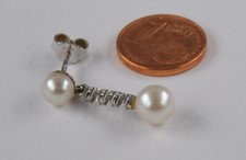 Weißgold Ohrring Ohrstecker Hänger Akoja Perle Diamant 585 Gold