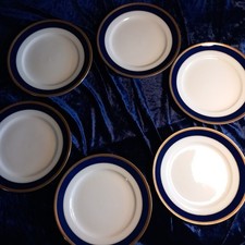 6 Speiseteller Rosenthal Johann Haviland Bavaria wie neu Goldrand echt Kobalt 