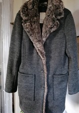 *ESPRIT *hochwertige, warme Wolljacke/Mantel mit Faux Fellkkagen, Gr. 38 