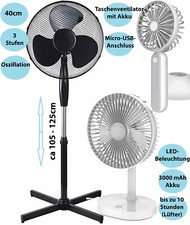 Standventilator Ventilator Tischventilator mit Akku & LED Taschenventilator