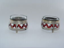 2x SALIERE, KAVIARSCHALE, versilbert, Emaille ,  russisch , CCCP