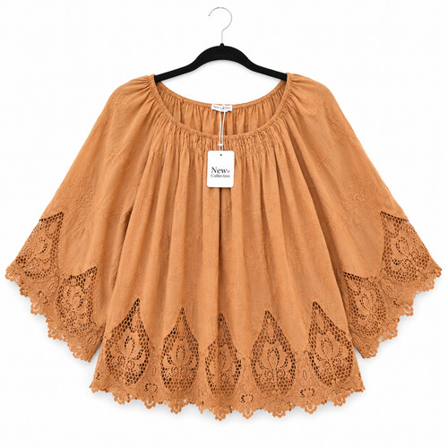 Boho spitzenbluse camel - spitzenbluse,