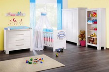 Kompl. Kinderzimmer m. Wickelkommode Kleiderschrank Matratze, weißes Massivholz