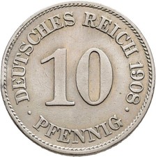 FITZ Deutsches Reich Kaiser Wilhelm 10 Reichspfennig 1908 Muldenhütten µFIM1836