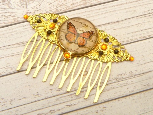 Butterfly hair comb gold - butterfly, side