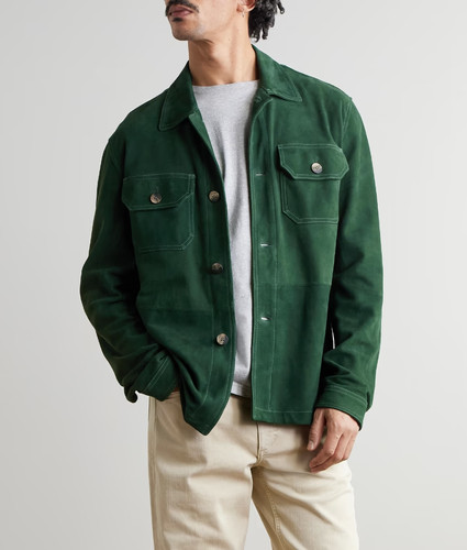 Dunkelgrüne leder hemdjacke - dunkelgrüne,