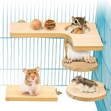 4 Teiliges Hamster Zubehör Set, Kleintier Plattform Naturholz Hamster Spielzeug 