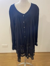 Bluse Tunika Boho Hippie Gr 46 Spitze Rüschen Schwarz