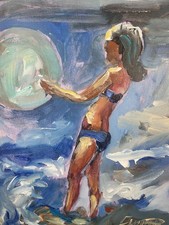 Ölbild Kind Meer Surf