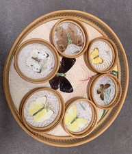 Tablett mit 6 Untersetzern Bambus Schmetterling Vintage