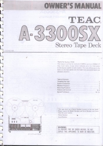 Owner manual teac 3300sx - owner,s,