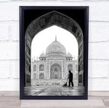 Taj Mahal schwarz & weiß Kehrbesen sauber Reinigung Architektur Turm Druck