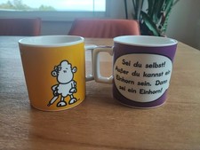 2 Tassen Einhorn sheepworld Henkeltassen Mama hat immer Recht, gelb, lila, 300ml