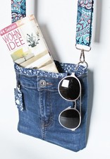 Upcycling  Jeansrtasche , Kleine Jeans Overcrossbag, Handarbeit