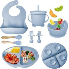 Silikon Baby Geschirrset Rutschfest Kindergeschirr Set mit Saugnapf BPA Frei DE