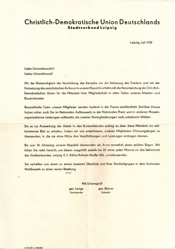 Original ddr dokument 1959 - original, cdu