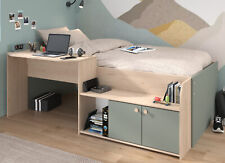 Hochbett Stauraum Bett Kinderbett mit Schreibtisch 90 x 200 Grün Eiche Martre