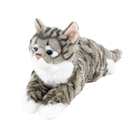 Kuscheltier katze liegend grau - katze,