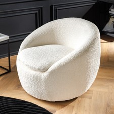 Lounge Sessel ALPINE - weiß - 360° drehbar - Bouclé - Teddystoff - Armlehnen
