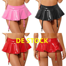 DE Damen PVC Leder Rock mit Slips Strumpfband Sexy Wet Look Minirock Clubwear