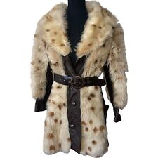 Pelzmantel Damen XS 34 braun gescheckt Leder Echtpelz LARP Mittelalter Cosplay